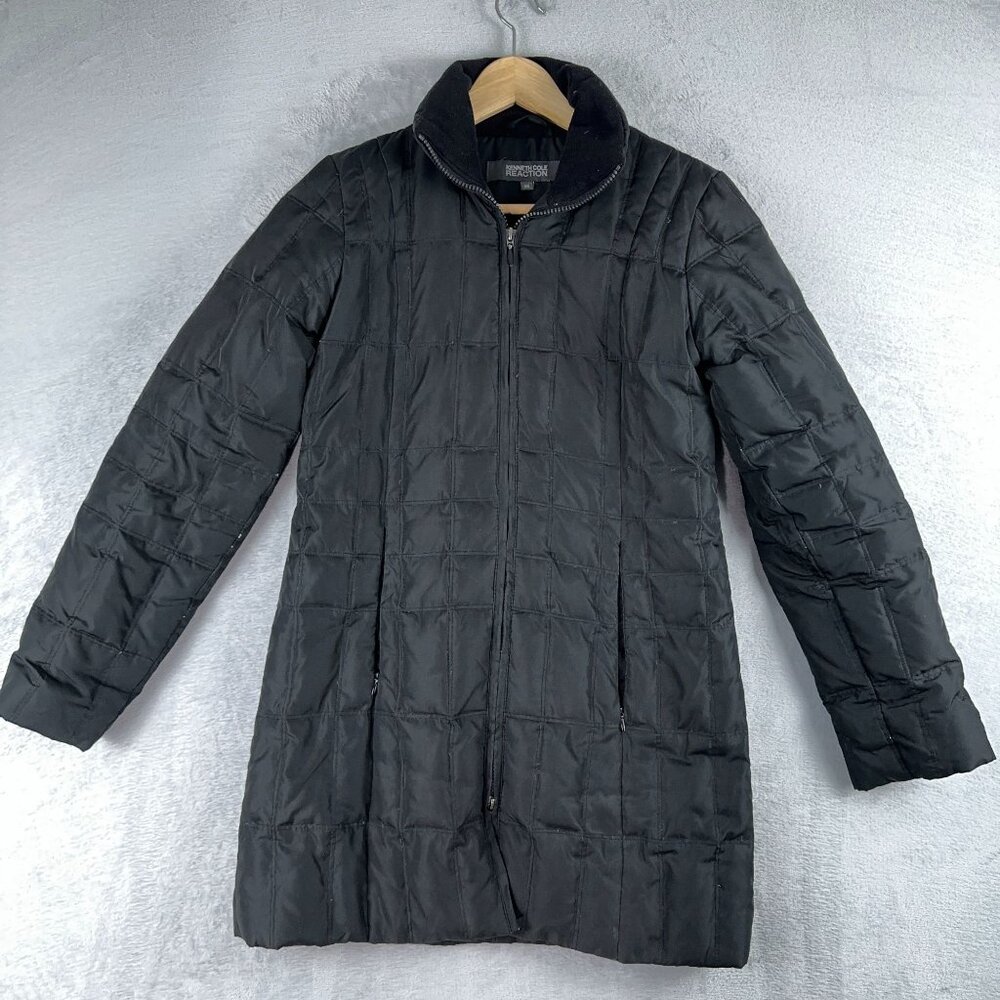 Kenneth Cole Reaction Long Puffer Down Coat Jacket Womens Size X Small Black